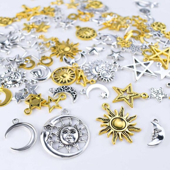110 Pieces Sun and Moon Charms for Jewelry Making - Alloy Moon Pendants, Vintage - Picture 5 of 7
